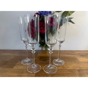 Vintage Clear Crystal Champagne Flutes Set of 4 French Style Stemware Barware